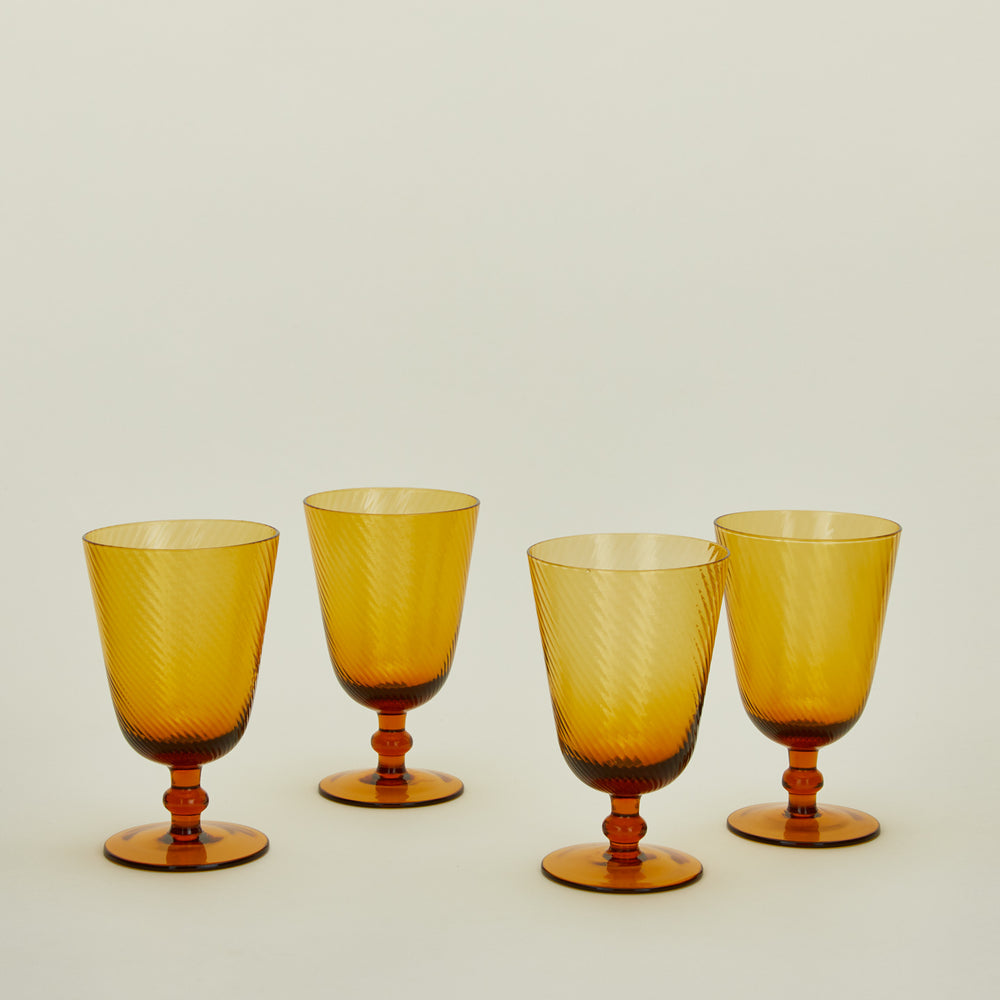 Ribbed Glass Goblets, Set of 4 - Amber