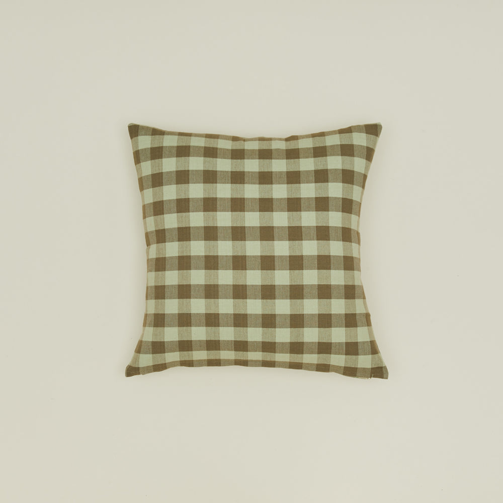 Cotton Gingham Cushion - Sage & Olive