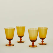 Ribbed Glass Goblets, Set of 4 - Amber