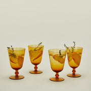 Ribbed Glass Goblets, Set of 4 - Amber
