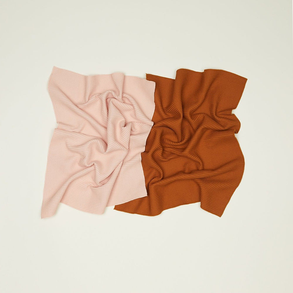 Waffle Kitchen Towels, Set of 2 - Blush & Terracotta